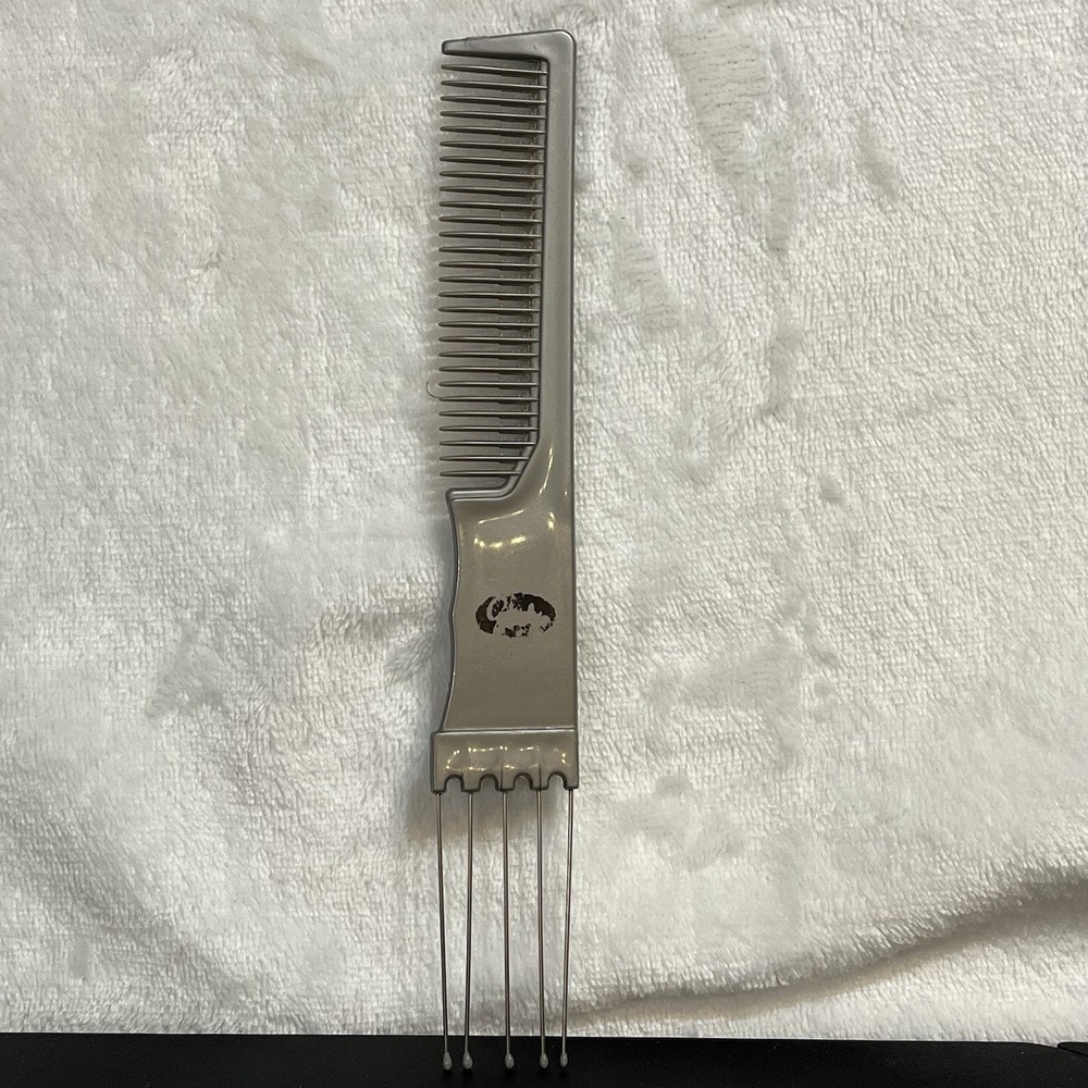 Vintage 80s Goody Hair Comb & Lift Pick Comfor-tip Combo Metal Gray Grey